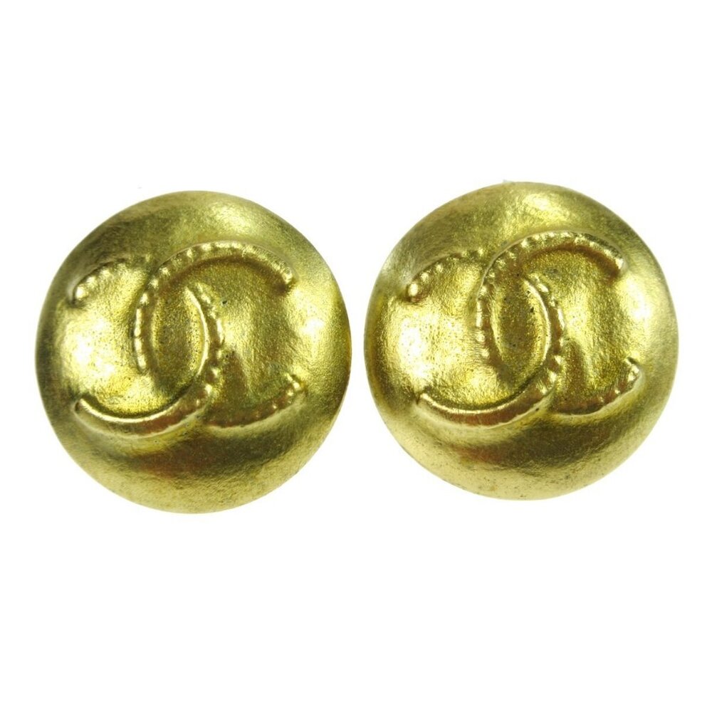 Chanel Button Earrings Clip-On Gold